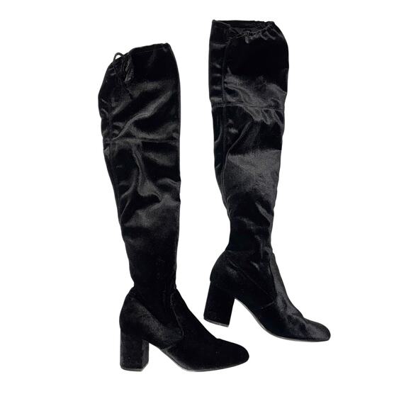 Charles by Charles David Owen Black Velvet Over The Knee Boots Block Heel 7.5 - Picture 1 of 5
